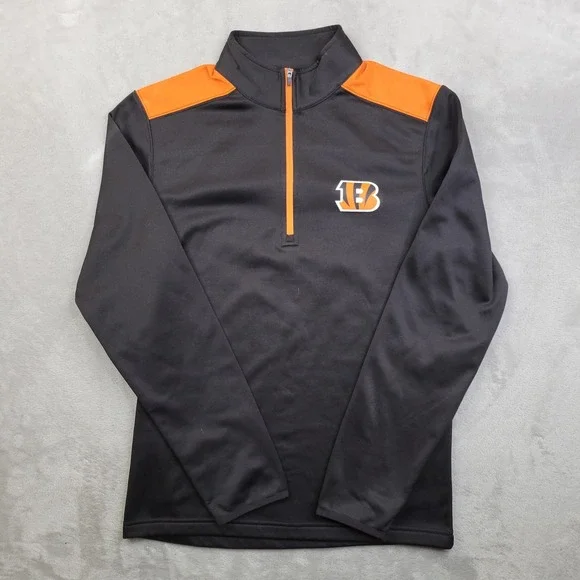 Cincinnati Bengals Pullover Mens Small Black Orange NFL Team Quarter Zip Sweater - Picture 1 of 8